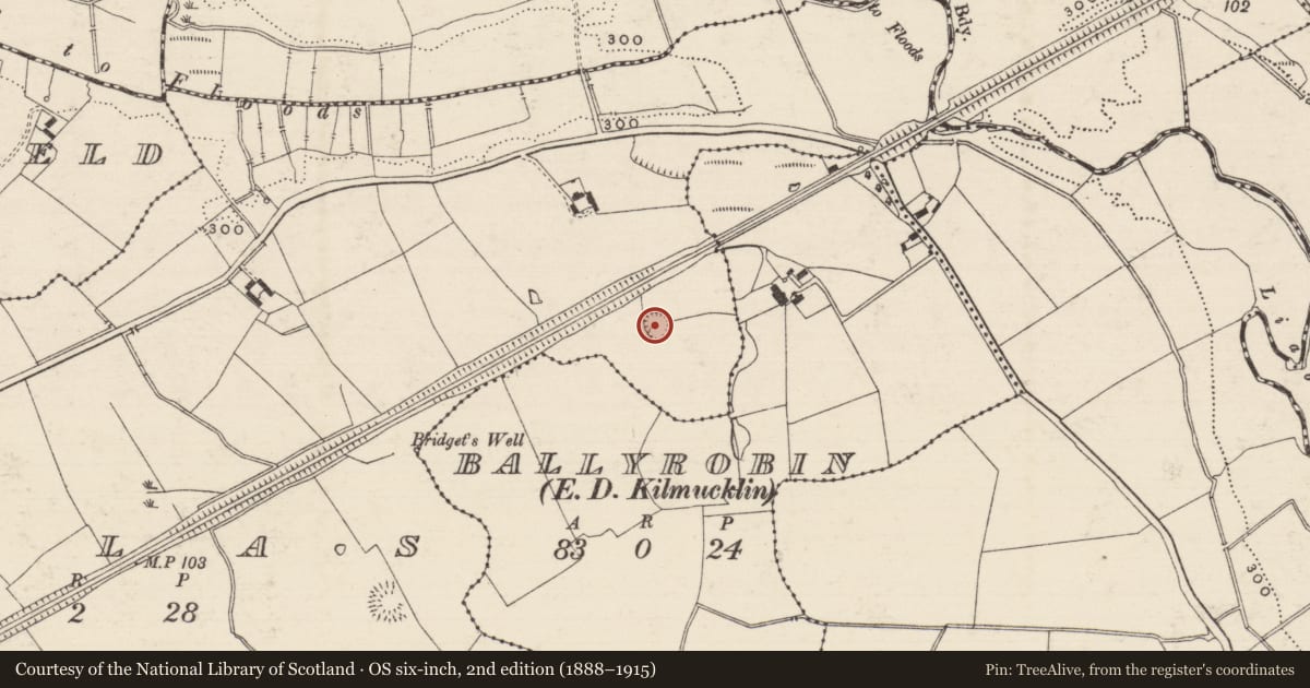 Ordnance Survey six-inch map, 2nd edition (1888–1915) covering the location of Enclosure, Pallas (Donohill Par.), County Tipperary South, with a pin at the register's coordinates