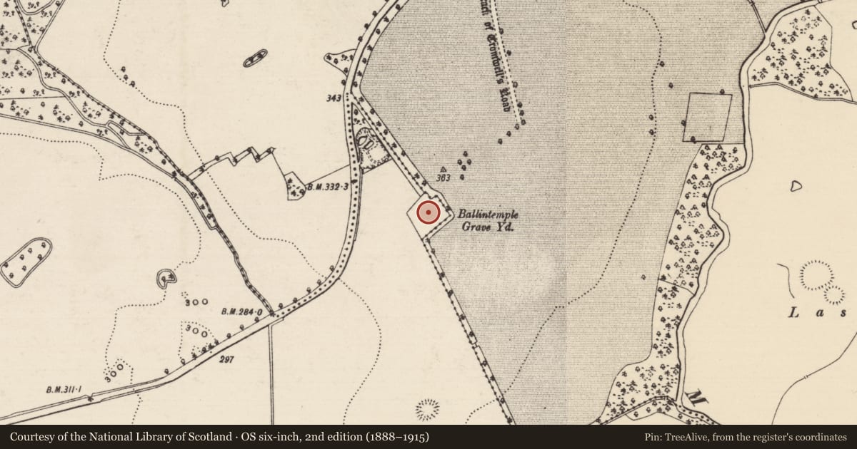Ordnance Survey six-inch map, 2nd edition (1888–1915) covering the location of Church, Ballintemple (Ballintemple Par.), Dundrum, County Tipperary South, with a pin at the register's coordinates