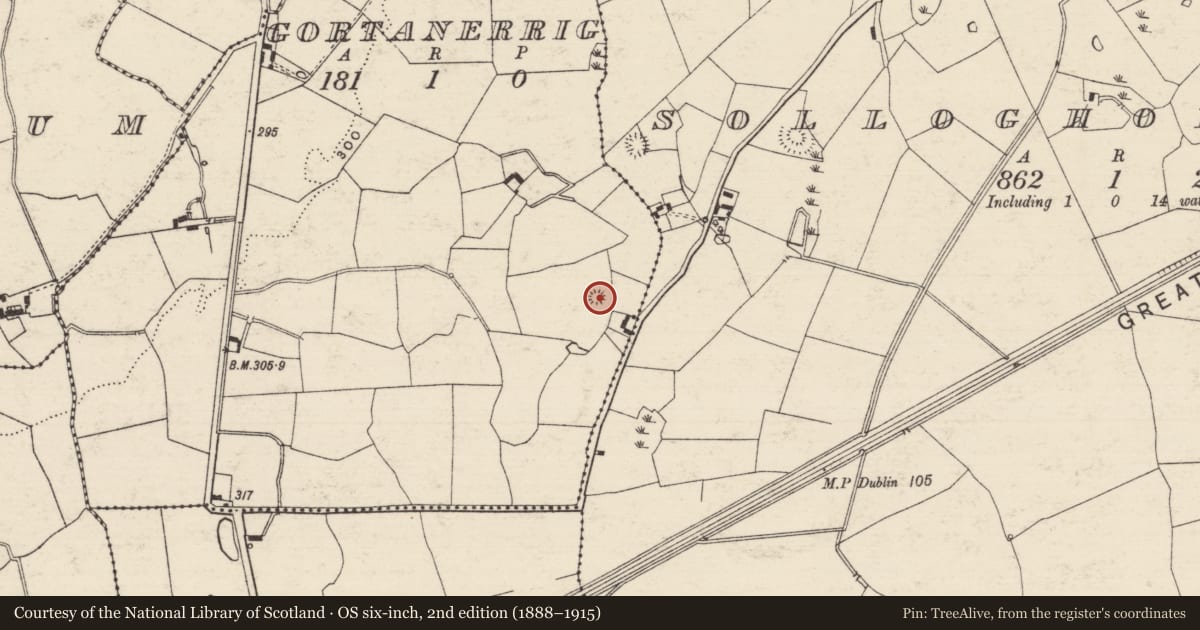 Ordnance Survey six-inch map, 2nd edition (1888–1915) covering the location of Enclosure, Gortanerrig, County Tipperary South, with a pin at the register's coordinates
