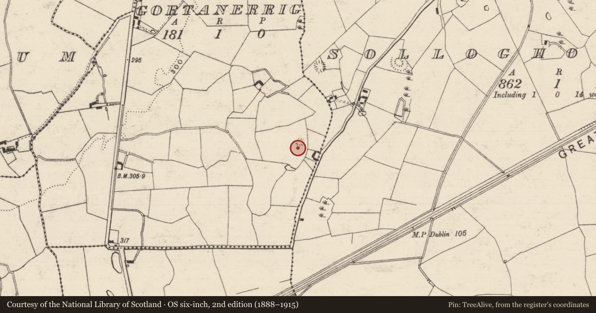 Ordnance Survey six-inch map, 2nd edition (1888–1915) covering the location of Enclosure, Gortanerrig, County Tipperary South, with a pin at the register's coordinates