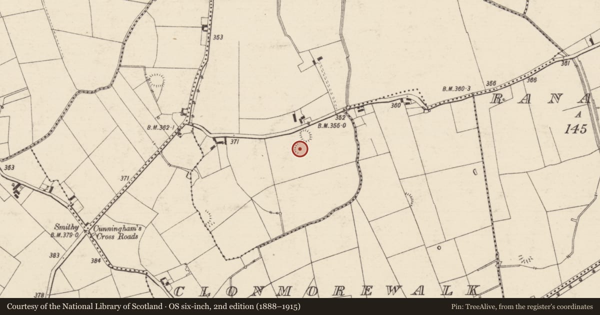 Ordnance Survey six-inch map, 2nd edition (1888–1915) covering the location of Enclosure, Shanballymore, County Tipperary South, with a pin at the register's coordinates