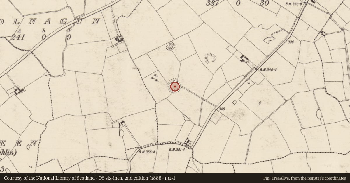 Ordnance Survey six-inch map, 2nd edition (1888–1915) covering the location of Ringfort - rath, Curraghpoor, County Tipperary South, with a pin at the register's coordinates