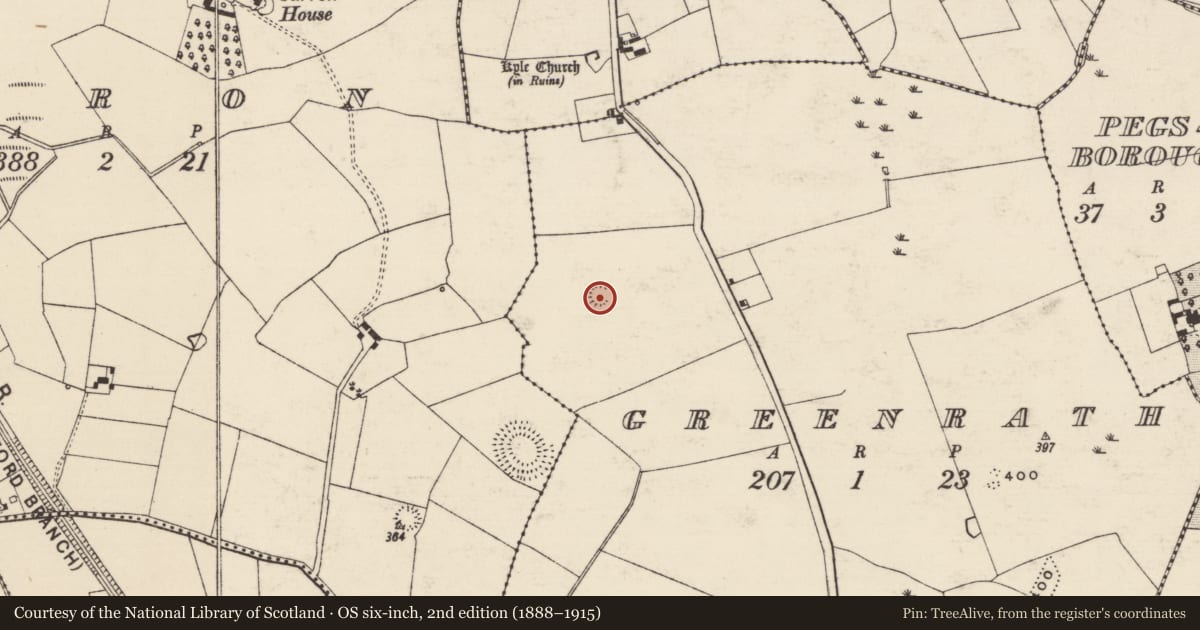 Ordnance Survey six-inch map, 2nd edition (1888–1915) covering the location of Enclosure, Greenrath, County Tipperary South, with a pin at the register's coordinates