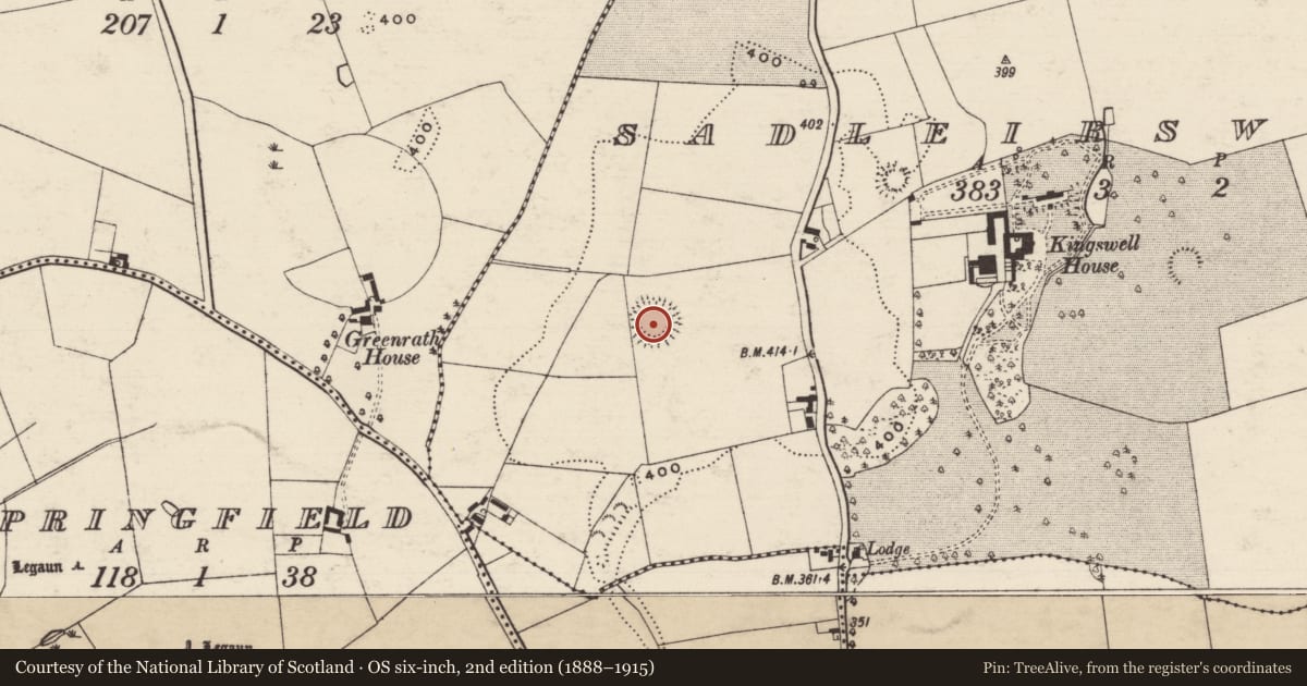 Ordnance Survey six-inch map, 2nd edition (1888–1915) covering the location of Enclosure, Sadleirswells, County Tipperary South, with a pin at the register's coordinates