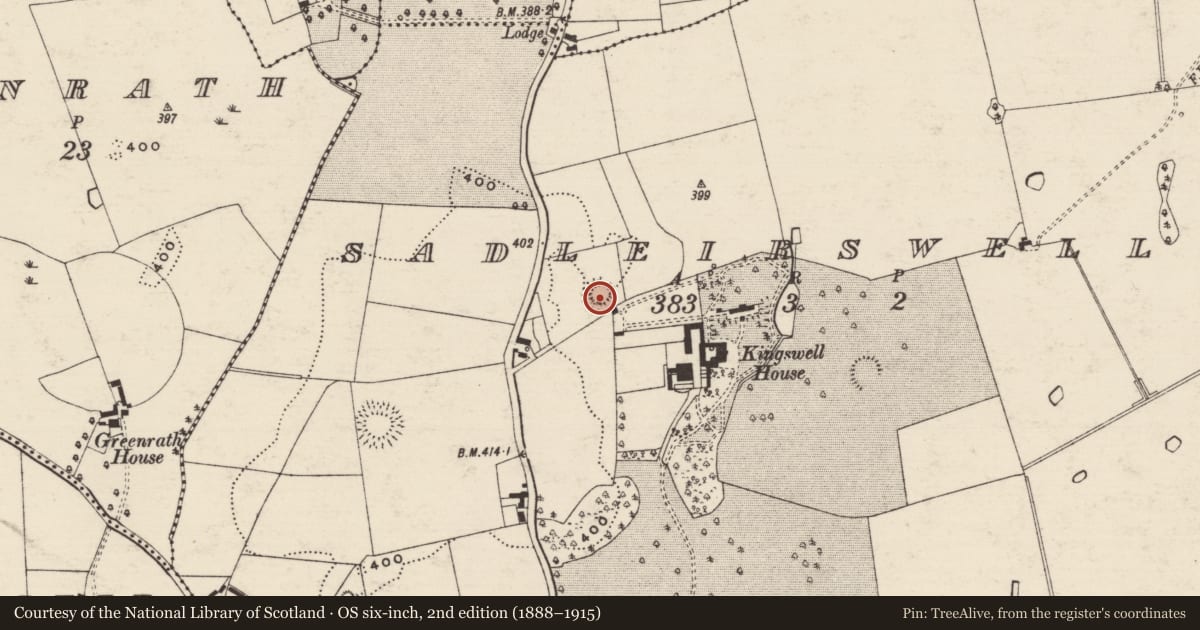 Ordnance Survey six-inch map, 2nd edition (1888–1915) covering the location of Enclosure, Sadleirswells, County Tipperary South, with a pin at the register's coordinates