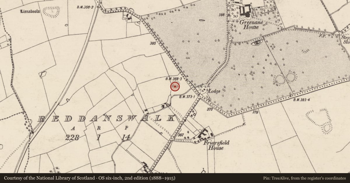 Ordnance Survey six-inch map, 2nd edition (1888–1915) covering the location of Enclosure, Reddanswalk, County Tipperary South, with a pin at the register's coordinates