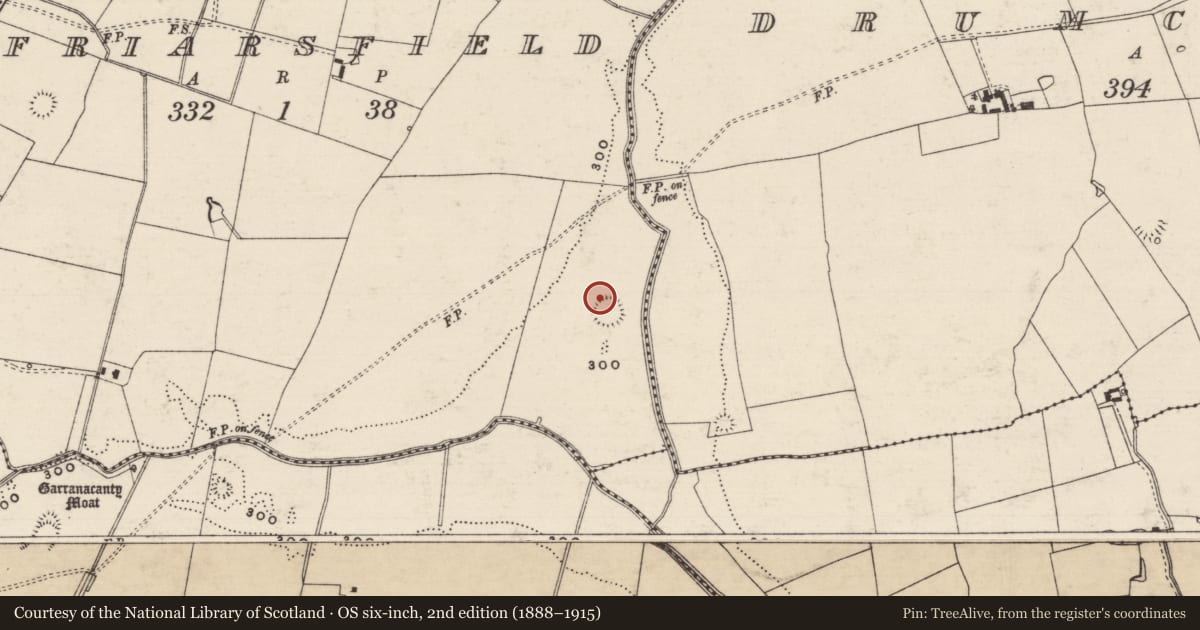 Ordnance Survey six-inch map, 2nd edition (1888–1915) covering the location of Barrow - ditch barrow, Friarsfield, County Tipperary South, with a pin at the register's coordinates