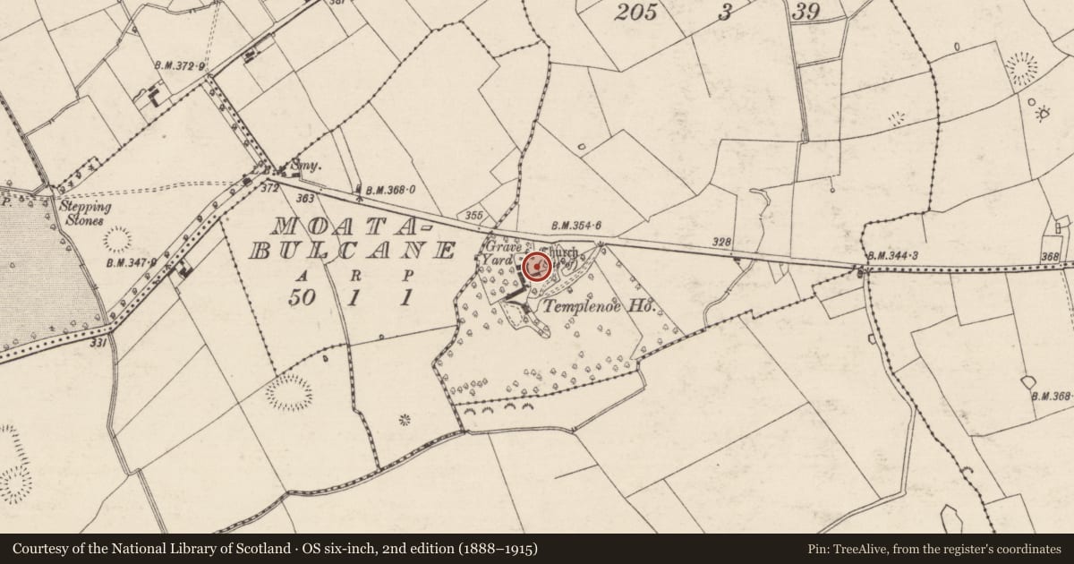 Ordnance Survey six-inch map, 2nd edition (1888–1915) covering the location of Graveyard, Templenoe (Templenoe Par.), County Tipperary South, with a pin at the register's coordinates