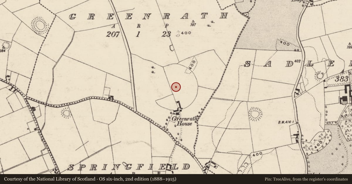 Ordnance Survey six-inch map, 2nd edition (1888–1915) covering the location of Enclosure - large enclosure, Greenrath, County Tipperary South, with a pin at the register's coordinates