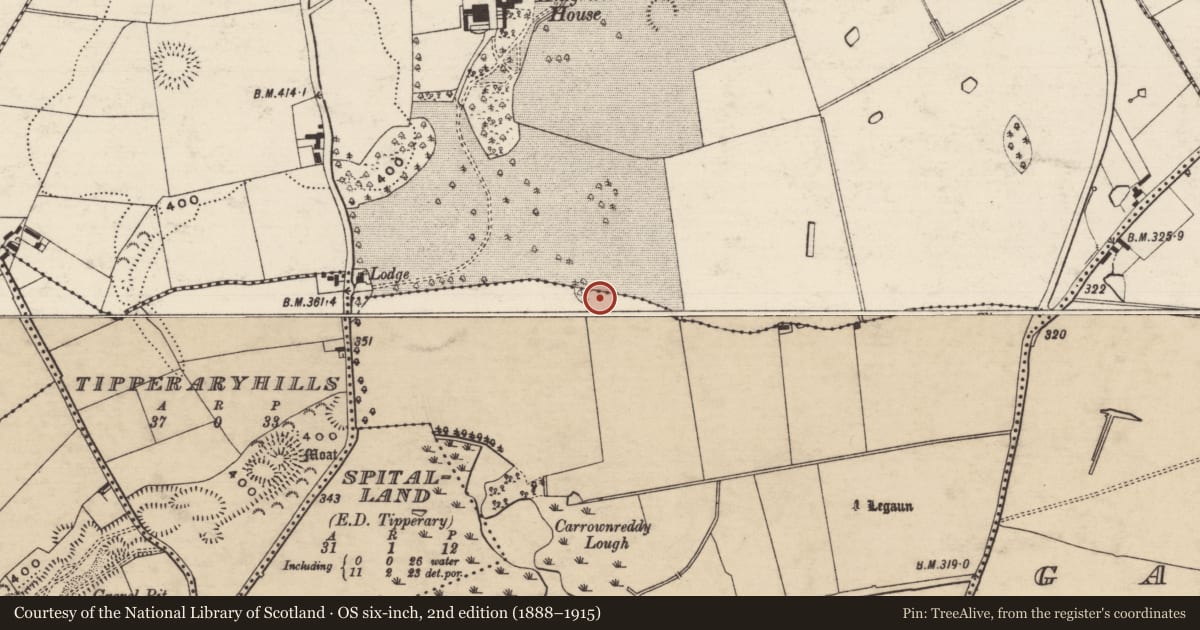 Ordnance Survey six-inch map, 2nd edition (1888–1915) covering the location of Well, Sadleirswells, Carrownreddy, County Tipperary South, with a pin at the register's coordinates