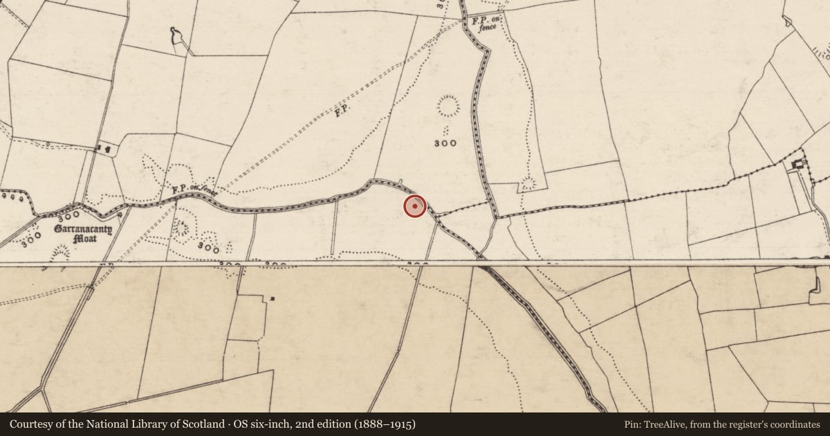 Ordnance Survey six-inch map, 2nd edition (1888–1915) covering the location of Well, Garranacanty, County Tipperary South, with a pin at the register's coordinates