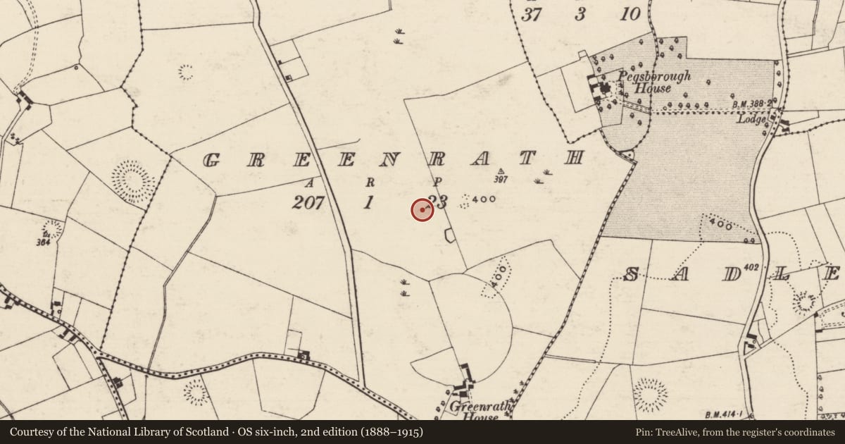 Ordnance Survey six-inch map, 2nd edition (1888–1915) covering the location of Standing stone, Greenrath, County Tipperary South, with a pin at the register's coordinates