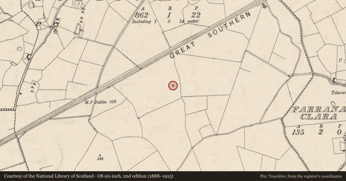 Ordnance Survey six-inch map, 2nd edition (1888–1915) covering the location of Barrow - ditch barrow, Solloghodbeg, County Tipperary South, with a pin at the register's coordinates
