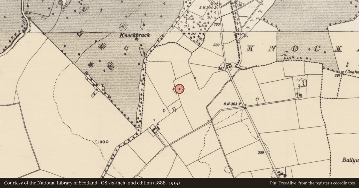 Ordnance Survey six-inch map, 2nd edition (1888–1915) covering the location of Enclosure, Kilmore Upper, County Tipperary South, with a pin at the register's coordinates