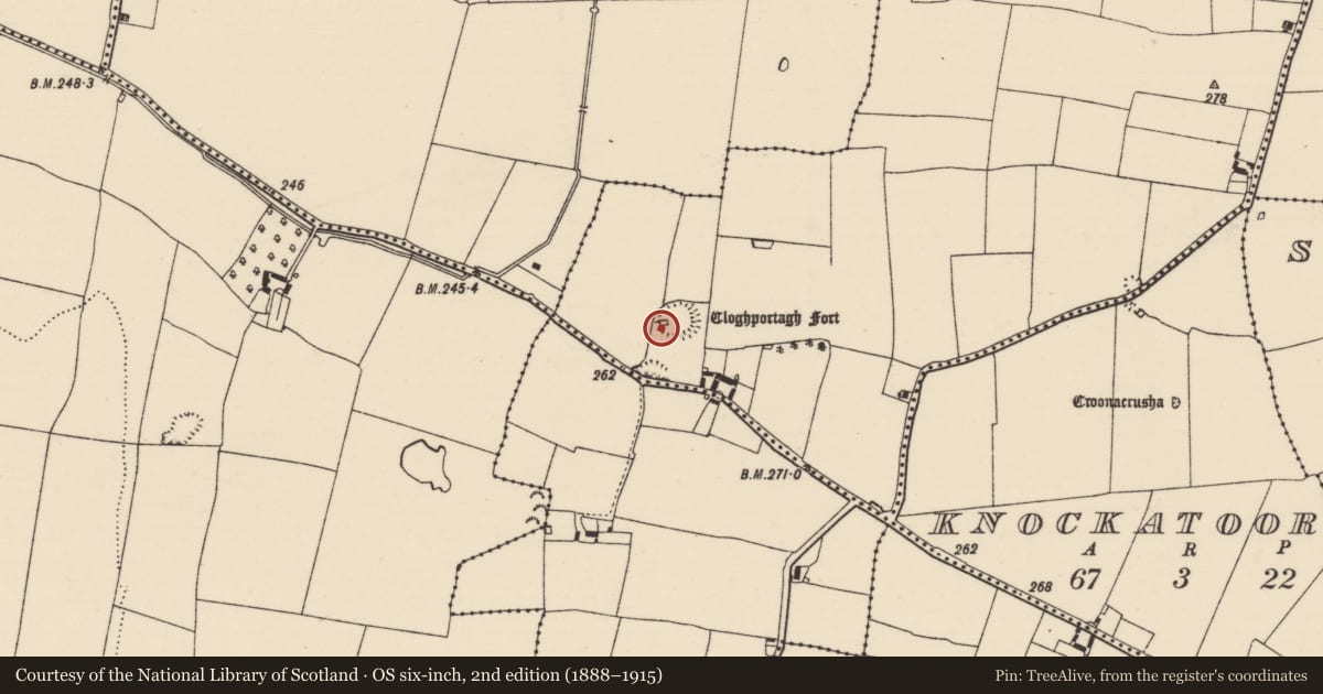 Ordnance Survey six-inch map, 2nd edition (1888–1915) covering the location of Building, Ballinlina, County Tipperary South, with a pin at the register's coordinates