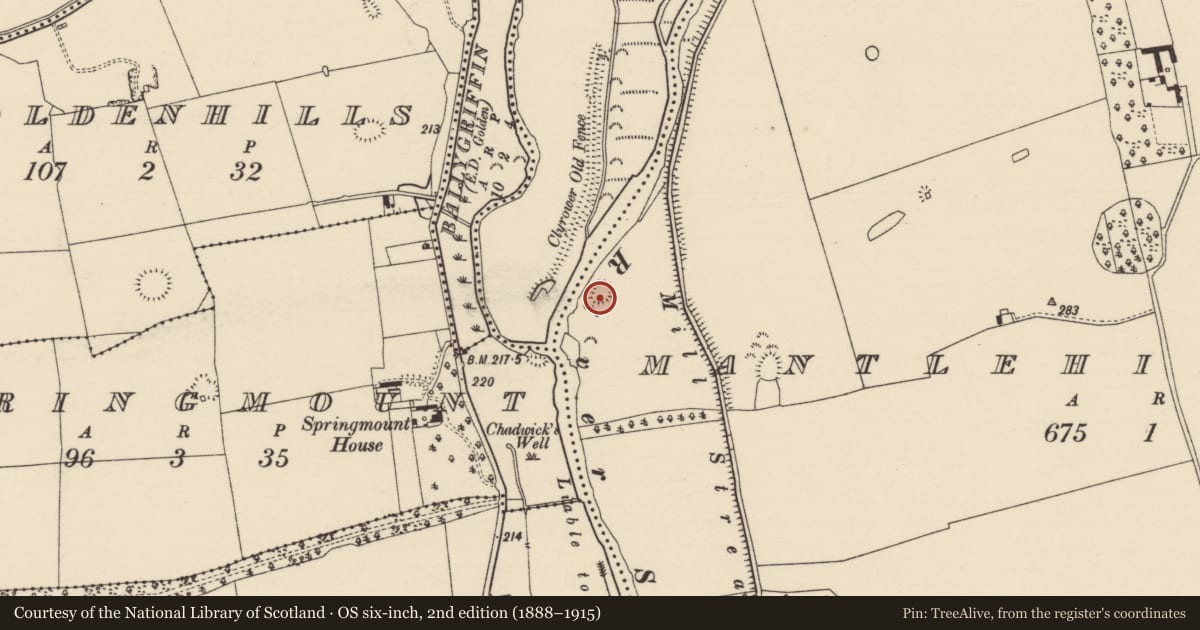 Ordnance Survey six-inch map, 2nd edition (1888–1915) covering the location of Cliff-edge fort, Mantlehill Great, County Tipperary South, with a pin at the register's coordinates