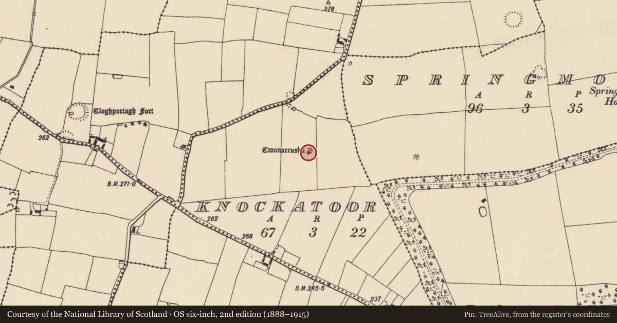 Ordnance Survey six-inch map, 2nd edition (1888–1915) covering the location of Cairn - unclassified, Knockatoor, County Tipperary South, with a pin at the register's coordinates