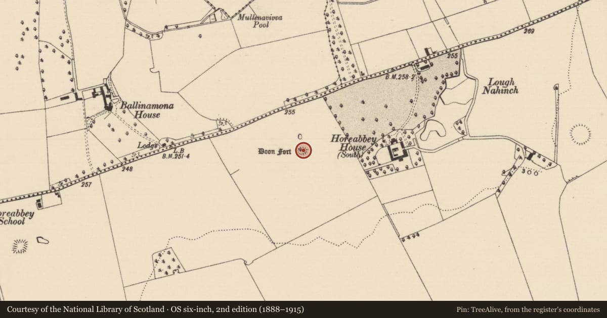 Ordnance Survey six-inch map, 2nd edition (1888–1915) covering the location of Building, Farranamanagh, County Tipperary South, with a pin at the register's coordinates