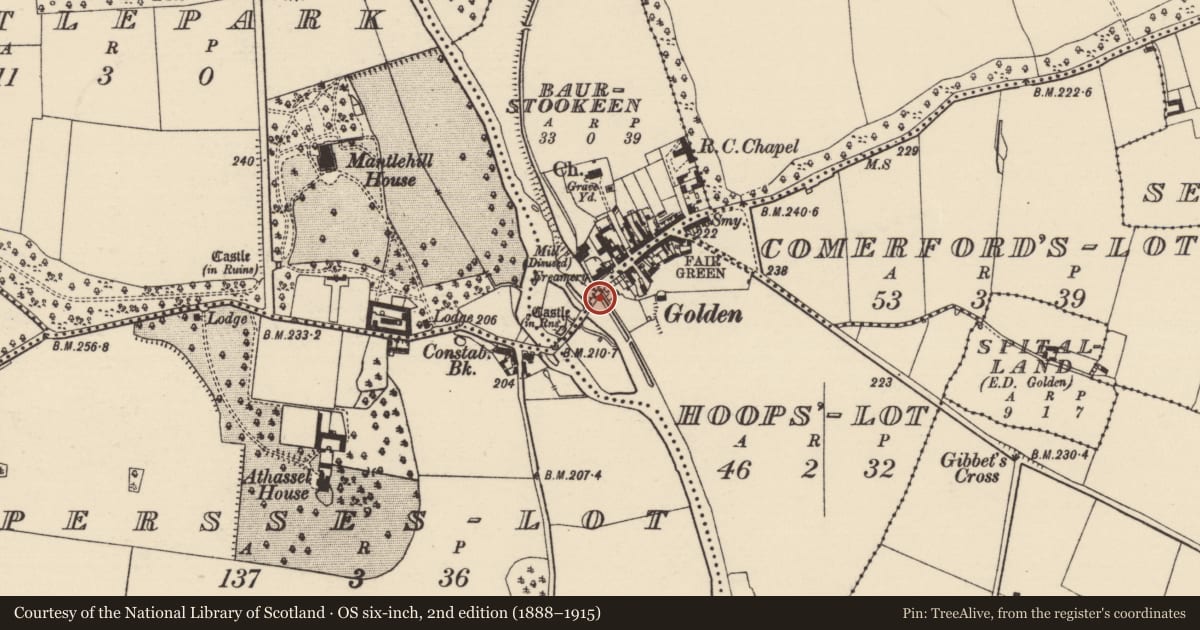 Ordnance Survey six-inch map, 2nd edition (1888–1915) covering the location of House - 17th century, Hoop'S-Lot, County Tipperary South, with a pin at the register's coordinates