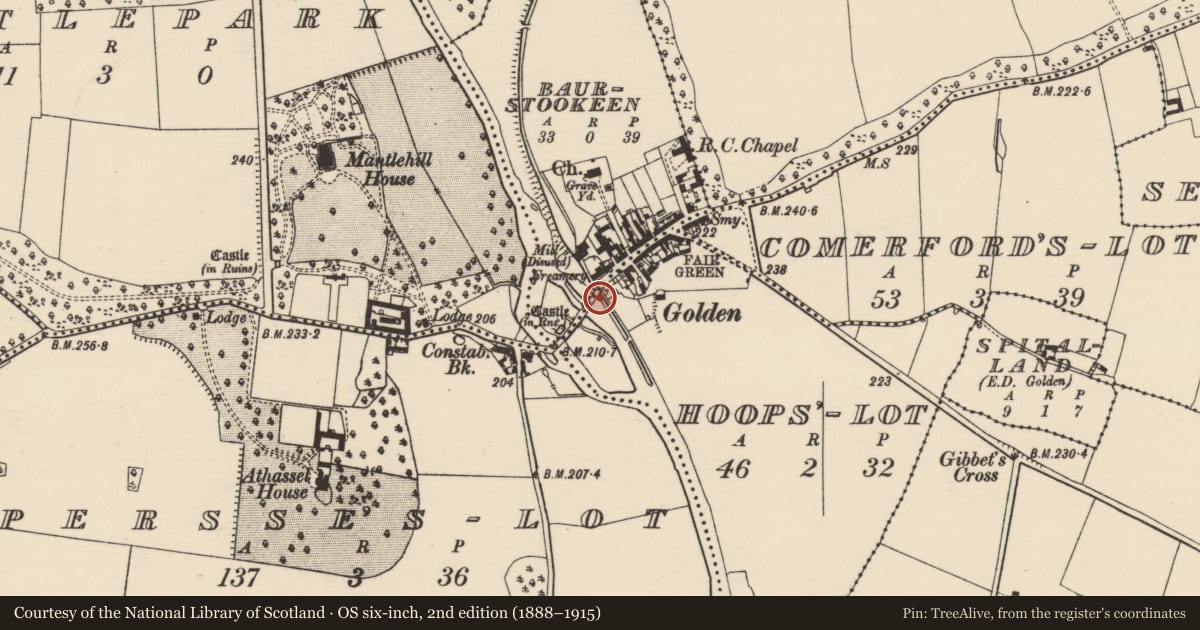 Ordnance Survey six-inch map, 2nd edition (1888–1915) covering the location of Building, Hoop'S-Lot, County Tipperary South, with a pin at the register's coordinates