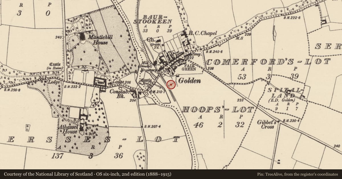Ordnance Survey six-inch map, 2nd edition (1888–1915) covering the location of Building, Hoop'S-Lot, County Tipperary South, with a pin at the register's coordinates