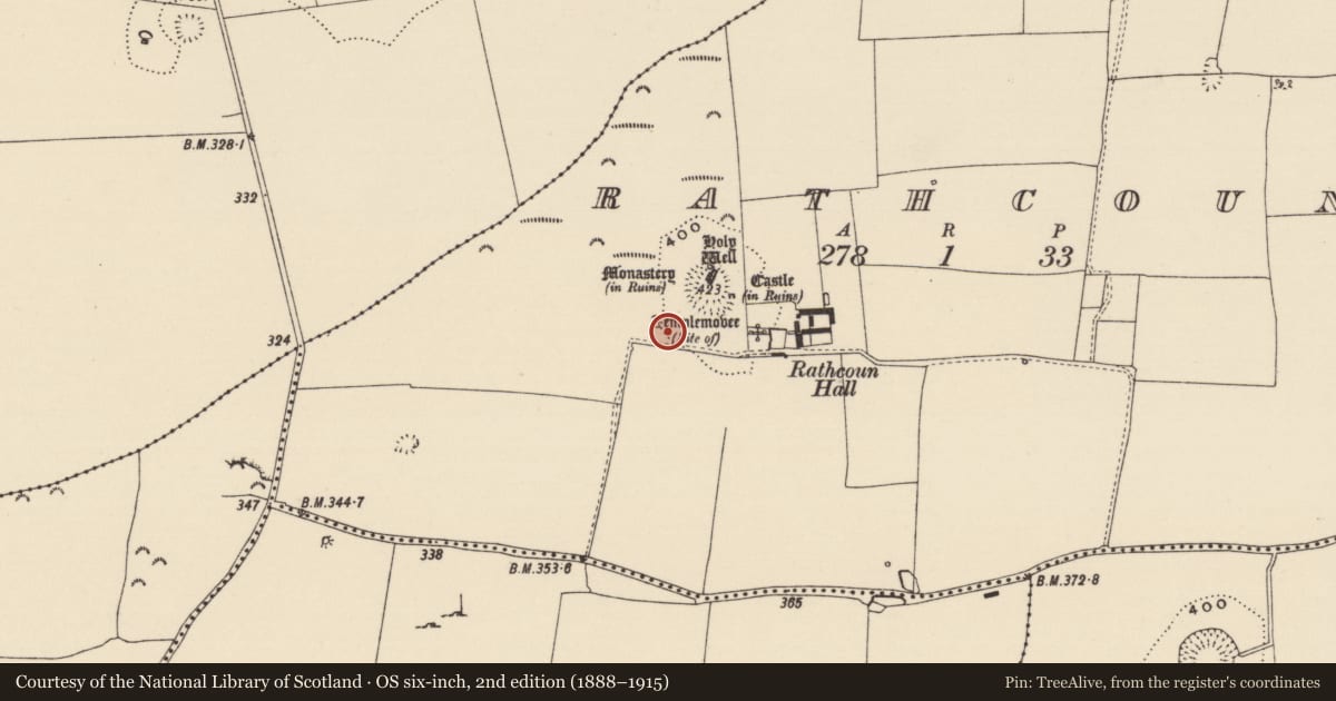 Ordnance Survey six-inch map, 2nd edition (1888–1915) covering the location of Cairn - unclassified, Rathcoun, County Tipperary South, with a pin at the register's coordinates