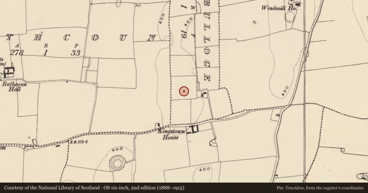 Ordnance Survey six-inch map, 2nd edition (1888–1915) covering the location of Enclosure, Knockbulloge, County Tipperary South, with a pin at the register's coordinates
