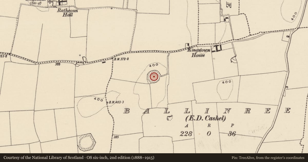 Ordnance Survey six-inch map, 2nd edition (1888–1915) covering the location of Ringfort - rath, Ballinree (St. Patricksrock Par.), County Tipperary South, with a pin at the register's coordinates