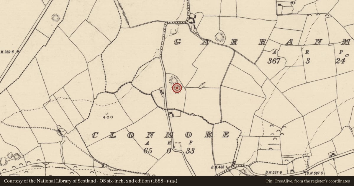 Ordnance Survey six-inch map, 2nd edition (1888–1915) covering the location of Ringfort - rath, Garranmore (St. Patricksrock Par.), County Tipperary South, with a pin at the register's coordinates