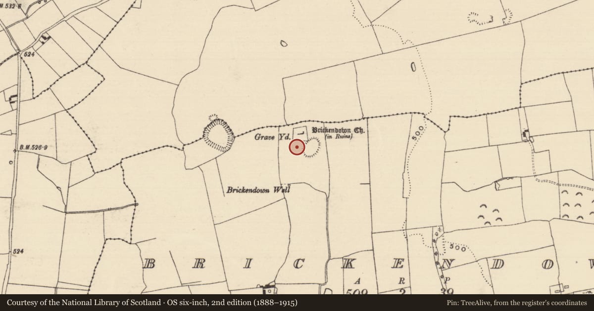 Ordnance Survey six-inch map, 2nd edition (1888–1915) covering the location of Building, Brickendown, County Tipperary South, with a pin at the register's coordinates