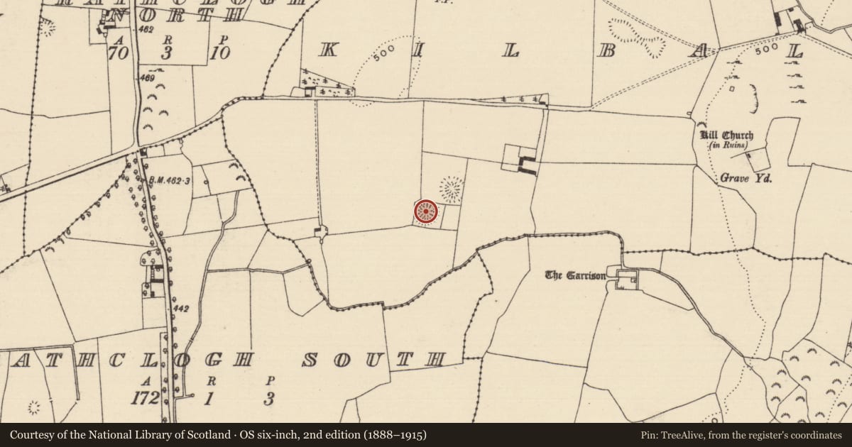 Ordnance Survey six-inch map, 2nd edition (1888–1915) covering the location of Ringfort - rath, Kilballyherberry, County Tipperary South, with a pin at the register's coordinates