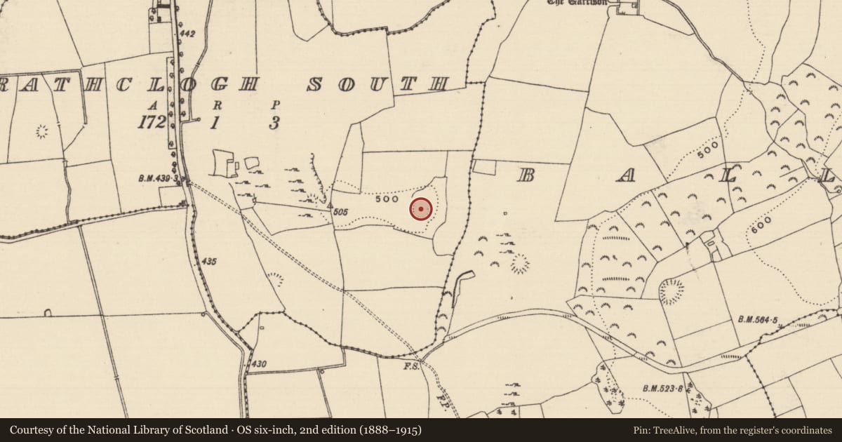 Ordnance Survey six-inch map, 2nd edition (1888–1915) covering the location of Ringfort - rath, Rathclogh South, County Tipperary South, with a pin at the register's coordinates