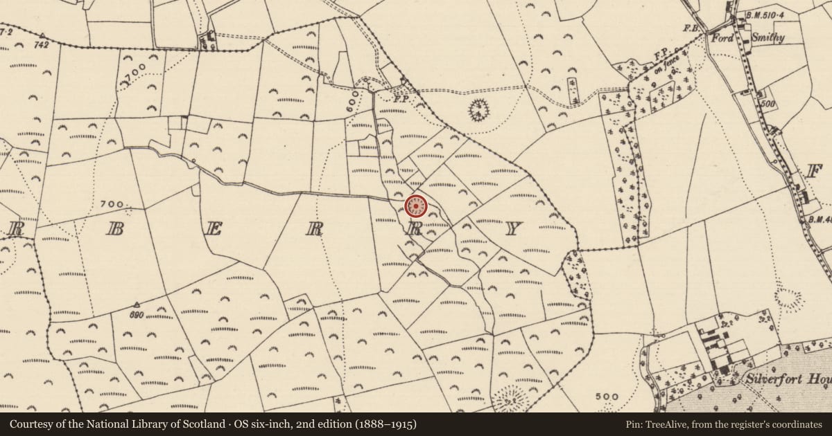 Ordnance Survey six-inch map, 2nd edition (1888–1915) covering the location of Enclosure, Ballyherberry, County Tipperary South, with a pin at the register's coordinates