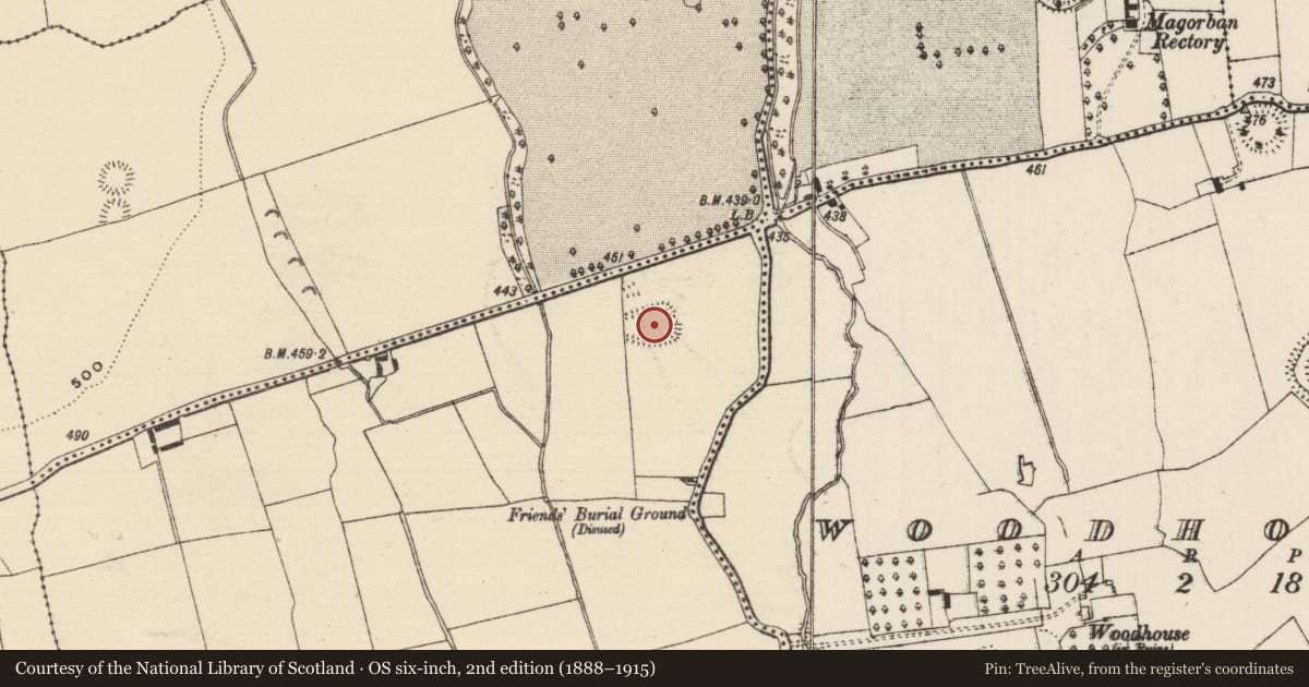 Ordnance Survey six-inch map, 2nd edition (1888–1915) covering the location of Enclosure, Magorban, County Tipperary South, with a pin at the register's coordinates