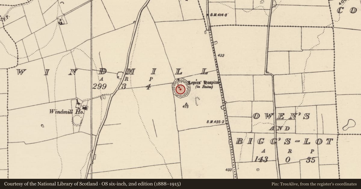 Ordnance Survey six-inch map, 2nd edition (1888–1915) covering the location of Hilltop enclosure, Windmill, County Tipperary South, with a pin at the register's coordinates