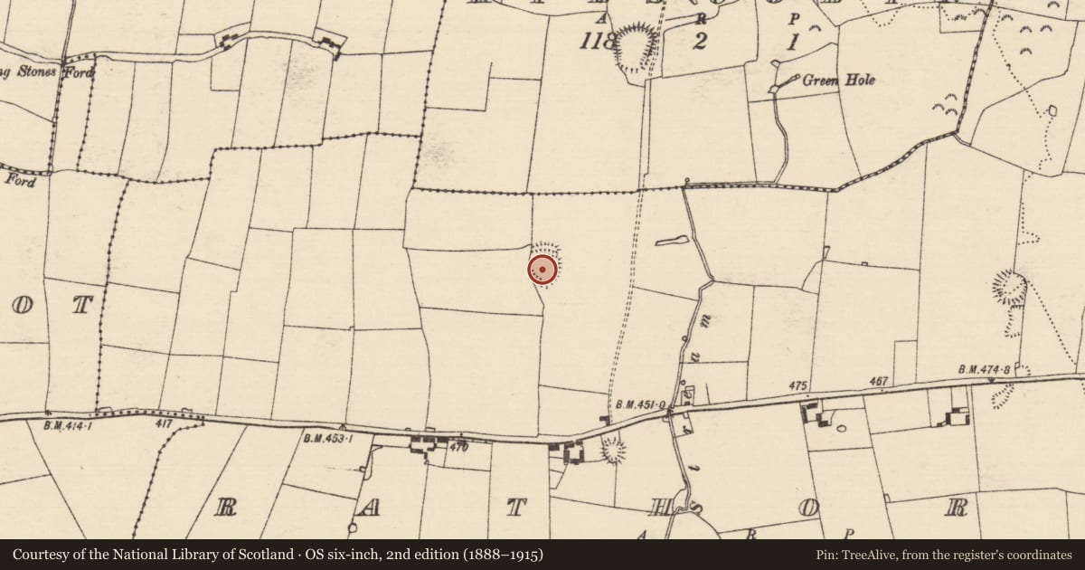 Ordnance Survey six-inch map, 2nd edition (1888–1915) covering the location of Enclosure, Rathordan, County Tipperary South, with a pin at the register's coordinates