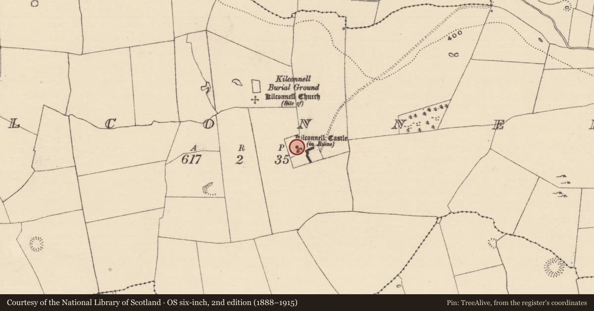 Ordnance Survey six-inch map, 2nd edition (1888–1915) covering the location of Souterrain, Kilconnell, County Tipperary South, with a pin at the register's coordinates