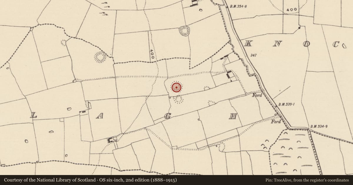 Ordnance Survey six-inch map, 2nd edition (1888–1915) covering the location of Concentric enclosure, Kilsallagh, County Tipperary South, with a pin at the register's coordinates