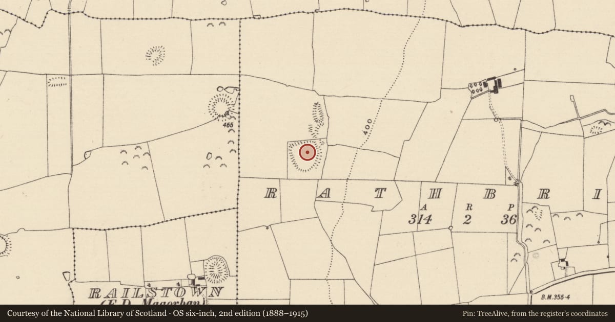 Ordnance Survey six-inch map, 2nd edition (1888–1915) covering the location of Mound, Rathbrit, County Tipperary South, with a pin at the register's coordinates