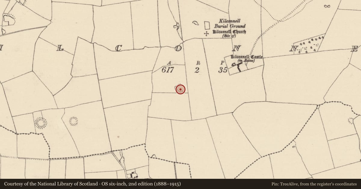 Ordnance Survey six-inch map, 2nd edition (1888–1915) covering the location of Enclosure, Kilconnell, County Tipperary South, with a pin at the register's coordinates