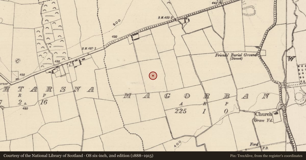 Ordnance Survey six-inch map, 2nd edition (1888–1915) covering the location of Enclosure, Magorban, County Tipperary South, with a pin at the register's coordinates