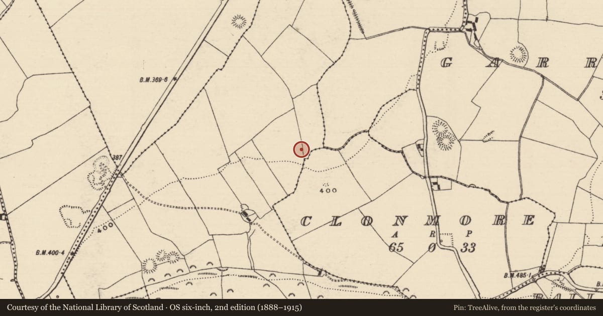 Ordnance Survey six-inch map, 2nd edition (1888–1915) covering the location of Pit-burial, Ballyknock, County Tipperary South, with a pin at the register's coordinates