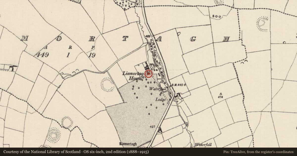 Ordnance Survey six-inch map, 2nd edition (1888–1915) covering the location of House - 17th century, Lismortagh, County Tipperary South, with a pin at the register's coordinates