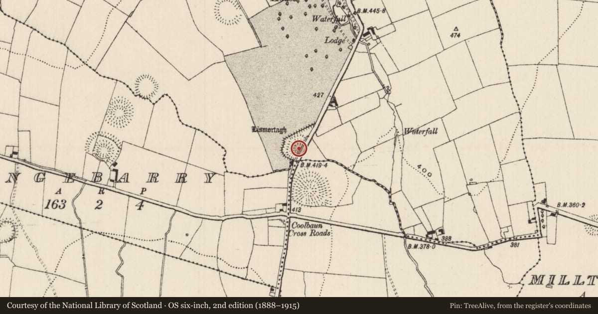 Ordnance Survey six-inch map, 2nd edition (1888–1915) covering the location of Ringfort - rath, Cooleagh (Cooleagh Par.), Lismortagh, County Tipperary South, with a pin at the register's coordinates