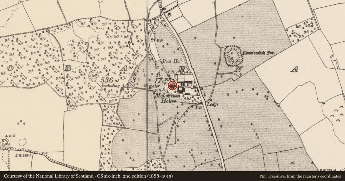 Ordnance Survey six-inch map, 2nd edition (1888–1915) covering the location of House - 17th century, Mobarnan, County Tipperary South, with a pin at the register's coordinates