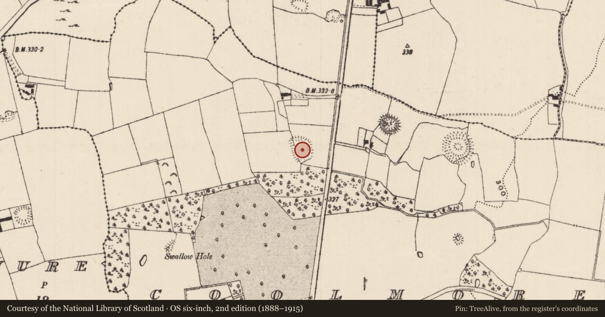 Ordnance Survey six-inch map, 2nd edition (1888–1915) covering the location of Ringfort - unclassified, Coolmore, County Tipperary South, with a pin at the register's coordinates