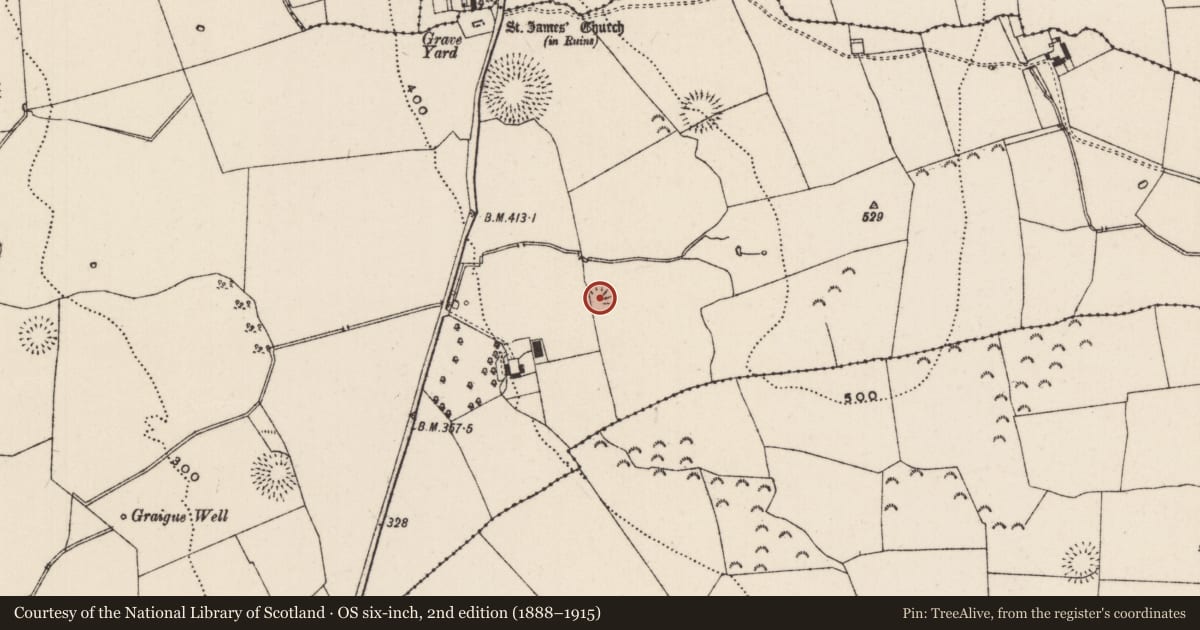 Ordnance Survey six-inch map, 2nd edition (1888–1915) covering the location of Enclosure, Knockkelly, County Tipperary South, with a pin at the register's coordinates