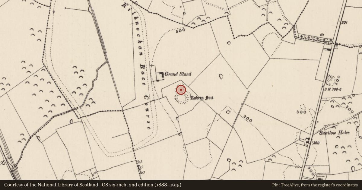Ordnance Survey six-inch map, 2nd edition (1888–1915) covering the location of Enclosure, Kilknockan, County Tipperary South, with a pin at the register's coordinates