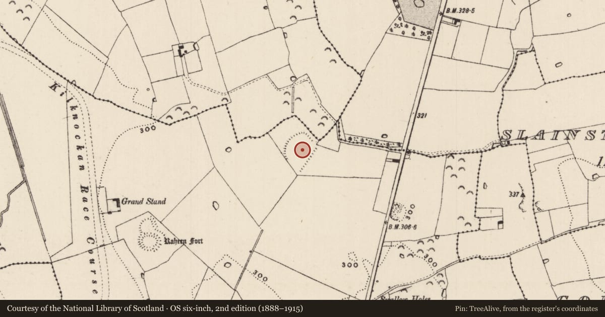 Ordnance Survey six-inch map, 2nd edition (1888–1915) covering the location of Enclosure, Kilknockan, County Tipperary South, with a pin at the register's coordinates