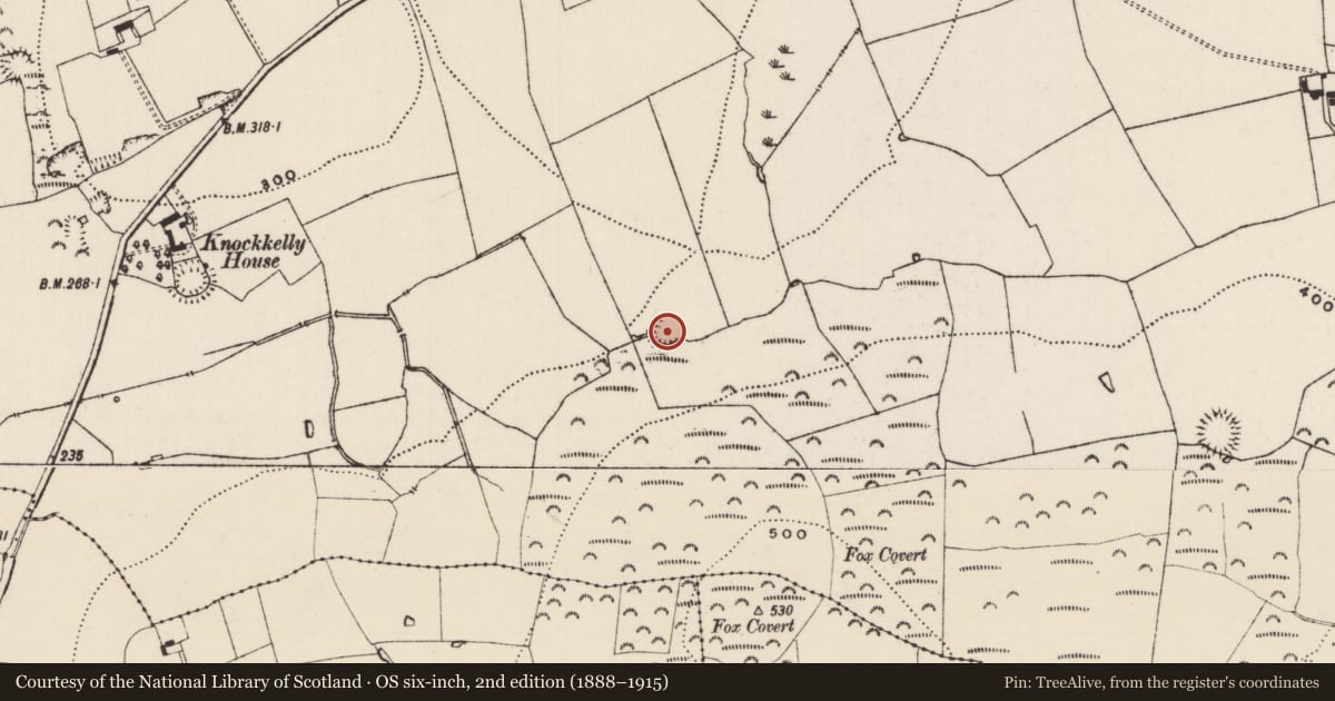 Ordnance Survey six-inch map, 2nd edition (1888–1915) covering the location of Enclosure, Knockkelly, County Tipperary South, with a pin at the register's coordinates